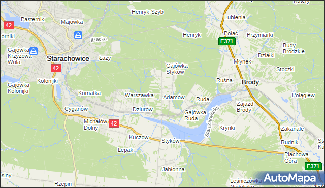 mapa Adamów gmina Brody, Adamów gmina Brody na mapie Targeo