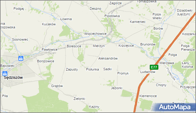 mapa Aleksandrów gmina Sędziszów, Aleksandrów gmina Sędziszów na mapie Targeo