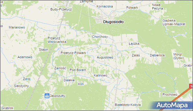 mapa Augustowo gmina Długosiodło, Augustowo gmina Długosiodło na mapie Targeo