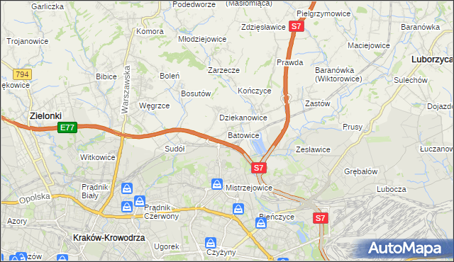 mapa Batowice, Batowice na mapie Targeo