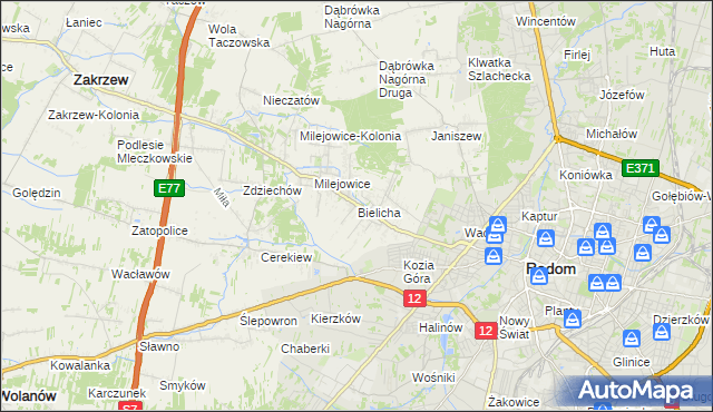 mapa Bielicha, Bielicha na mapie Targeo