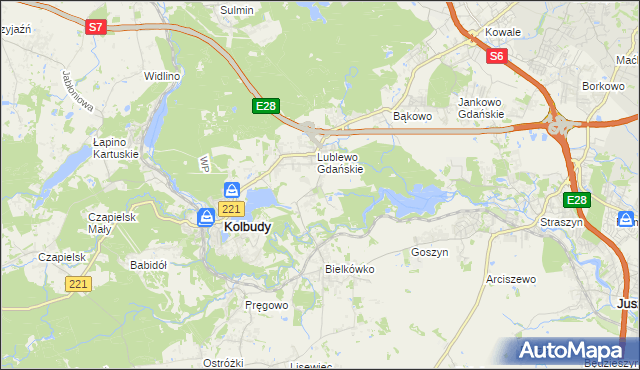 mapa Bielkowo gmina Kolbudy, Bielkowo gmina Kolbudy na mapie Targeo