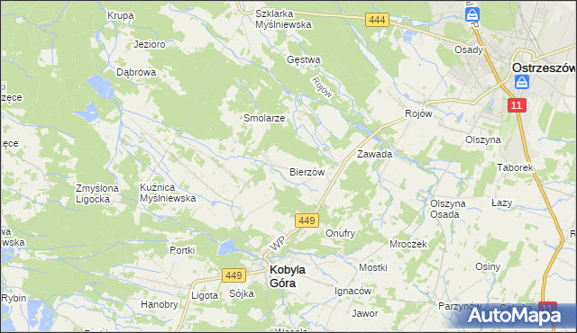 mapa Bierzów gmina Kobyla Góra, Bierzów gmina Kobyla Góra na mapie Targeo