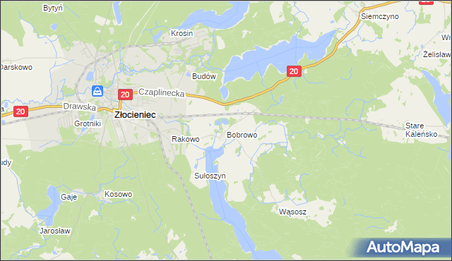 mapa Bobrowo gmina Złocieniec, Bobrowo gmina Złocieniec na mapie Targeo