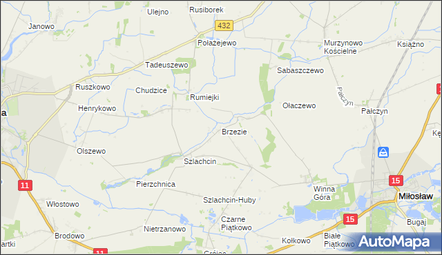 mapa Brzezie gmina Środa Wielkopolska, Brzezie gmina Środa Wielkopolska na mapie Targeo