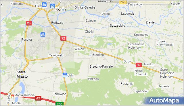 mapa Brzeźno gmina Krzymów, Brzeźno gmina Krzymów na mapie Targeo