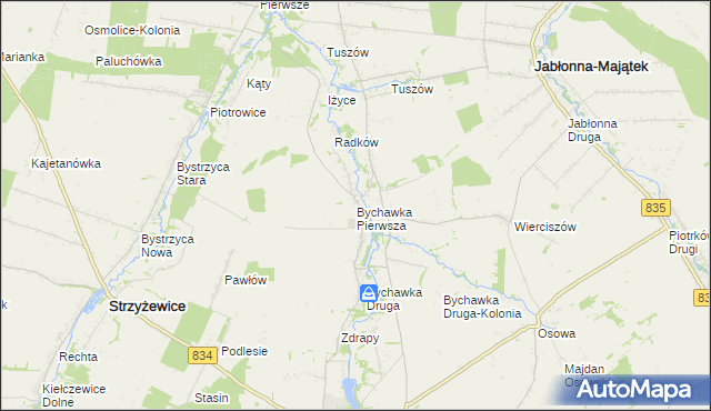 mapa Bychawka Pierwsza, Bychawka Pierwsza na mapie Targeo