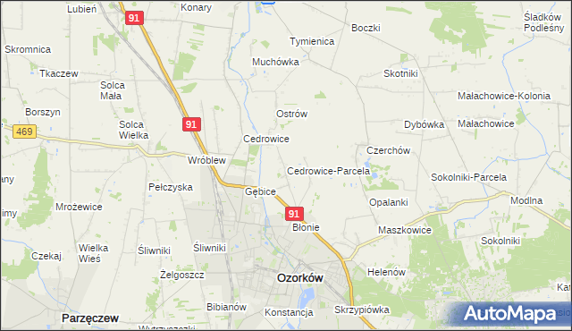 mapa Cedrowice-Parcela, Cedrowice-Parcela na mapie Targeo