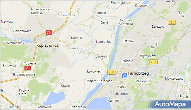 mapa Ciszyca gmina Koprzywnica, Ciszyca gmina Koprzywnica na mapie Targeo