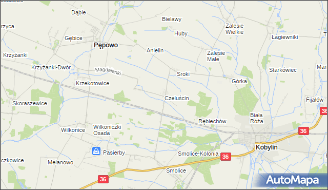 mapa Czeluścin gmina Pępowo, Czeluścin gmina Pępowo na mapie Targeo