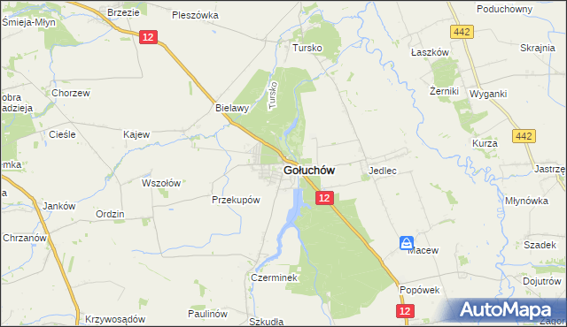 mapa Gołuchów powiat pleszewski, Gołuchów powiat pleszewski na mapie Targeo