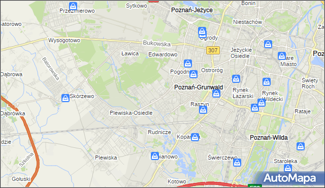 mapa Grunwald gmina Poznań, Grunwald gmina Poznań na mapie Targeo