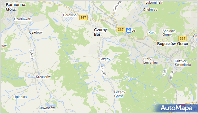 mapa Grzędy gmina Czarny Bór, Grzędy gmina Czarny Bór na mapie Targeo
