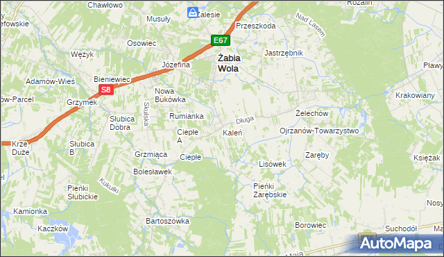 mapa Kaleń gmina Żabia Wola, Kaleń gmina Żabia Wola na mapie Targeo