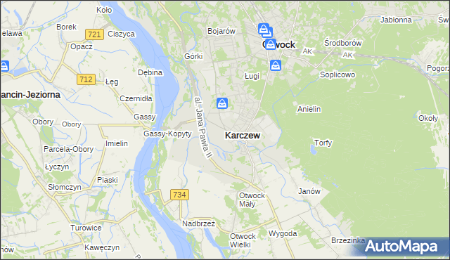 mapa Karczew powiat otwocki, Karczew powiat otwocki na mapie Targeo