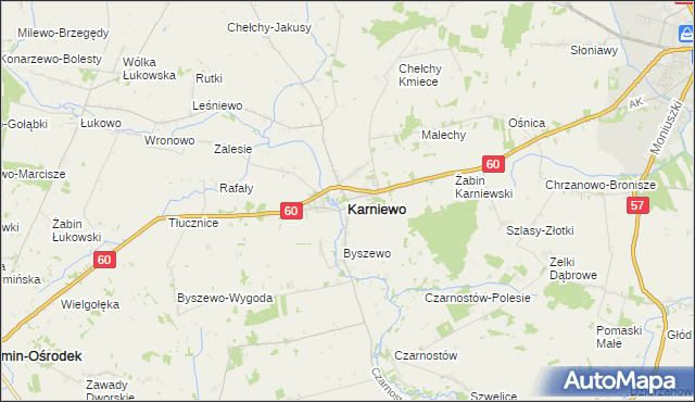 mapa Karniewo powiat makowski, Karniewo powiat makowski na mapie Targeo