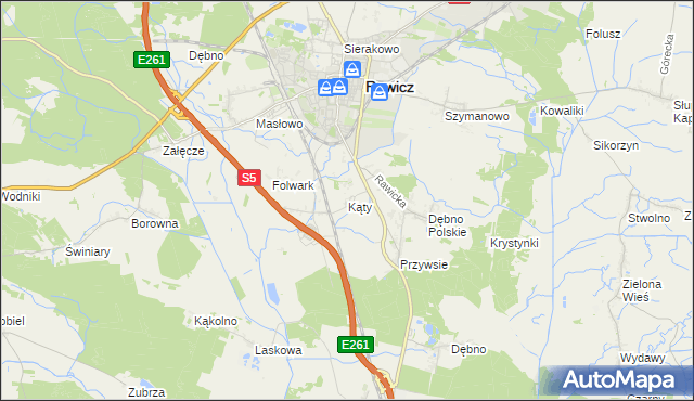 mapa Kąty gmina Rawicz, Kąty gmina Rawicz na mapie Targeo