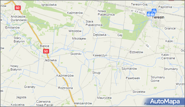 mapa Kawęczyn gmina Teresin, Kawęczyn gmina Teresin na mapie Targeo