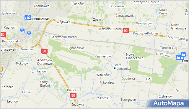 mapa Kaźmierów gmina Sochaczew, Kaźmierów gmina Sochaczew na mapie Targeo