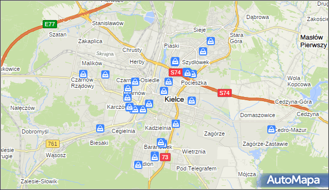 mapa Kielc, Kielce na mapie Targeo