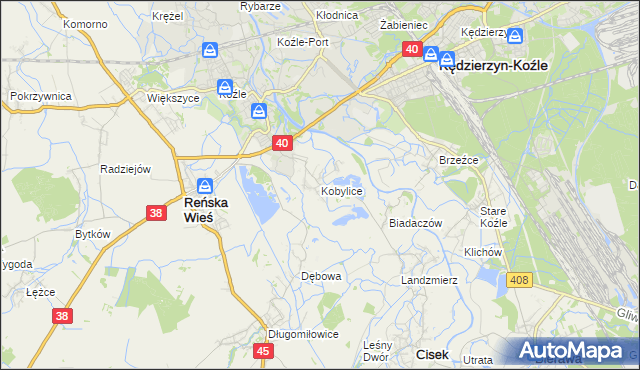 mapa Kobylice gmina Cisek, Kobylice gmina Cisek na mapie Targeo