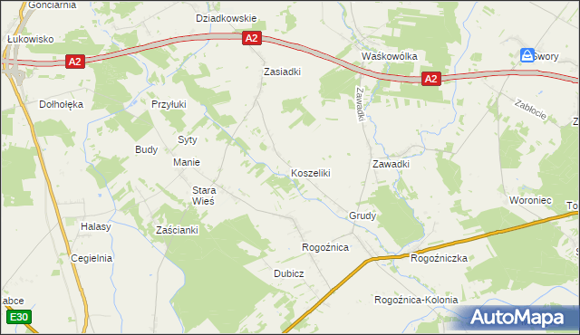 mapa Koszeliki, Koszeliki na mapie Targeo