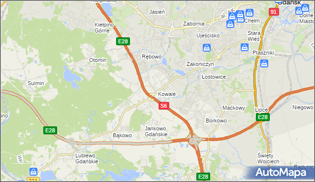 mapa Kowale gmina Kolbudy, Kowale gmina Kolbudy na mapie Targeo