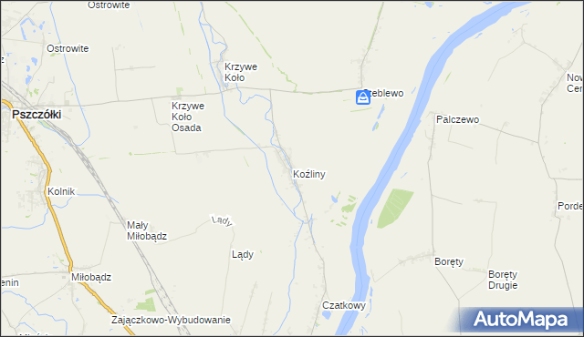 mapa Koźliny gmina Suchy Dąb, Koźliny gmina Suchy Dąb na mapie Targeo