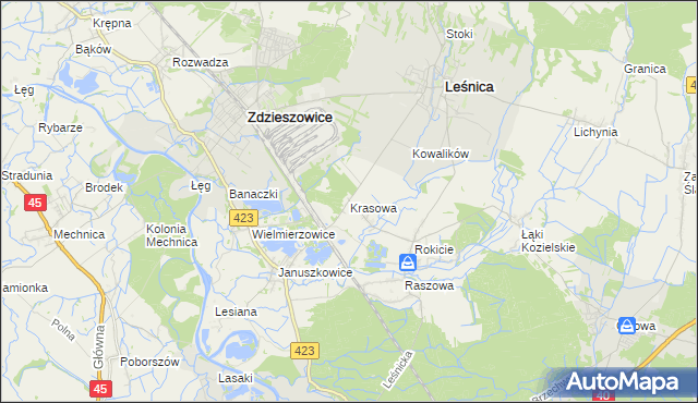 mapa Krasowa gmina Leśnica, Krasowa gmina Leśnica na mapie Targeo