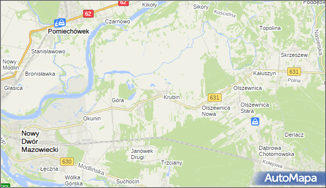 mapa Krubin gmina Wieliszew, Krubin gmina Wieliszew na mapie Targeo