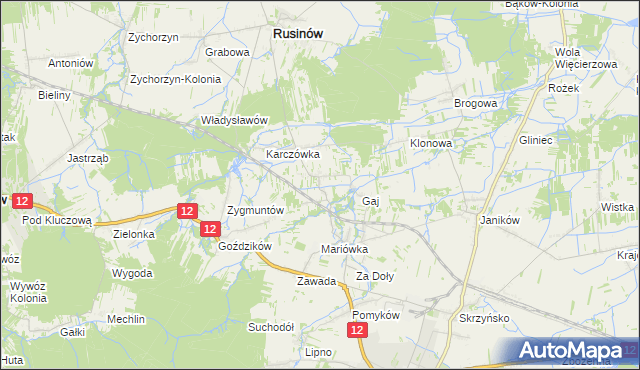 mapa Krzesławice gmina Rusinów, Krzesławice gmina Rusinów na mapie Targeo