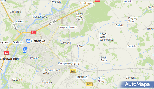mapa Ławy gmina Rzekuń, Ławy gmina Rzekuń na mapie Targeo