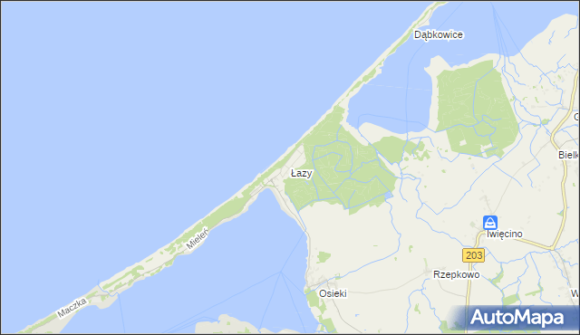 mapa Łazy gmina Mielno, Łazy gmina Mielno na mapie Targeo