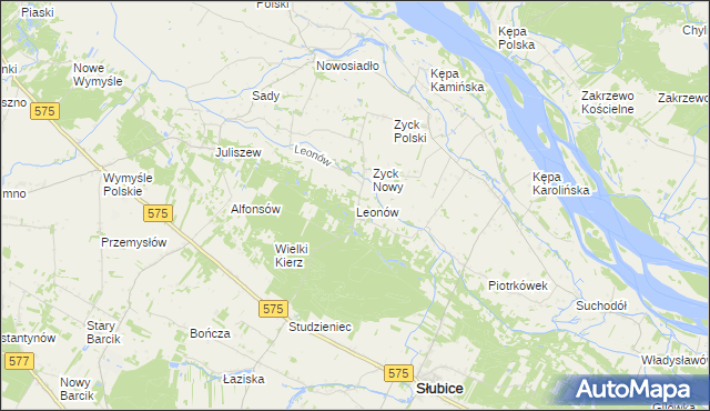 mapa Leonów gmina Słubice, Leonów gmina Słubice na mapie Targeo