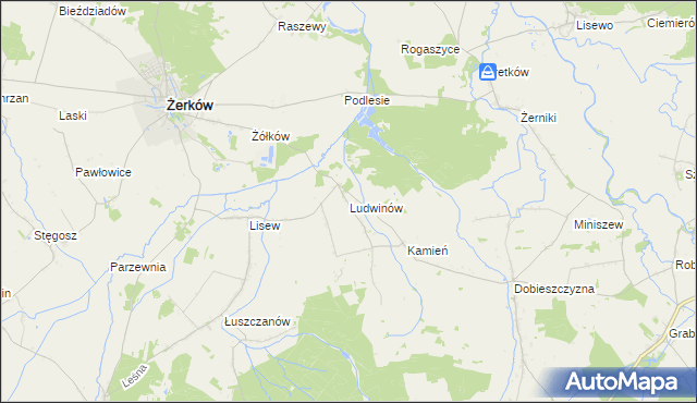 mapa Ludwinów gmina Żerków, Ludwinów gmina Żerków na mapie Targeo