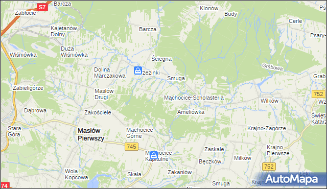 mapa Mąchocice-Scholasteria, Mąchocice-Scholasteria na mapie Targeo