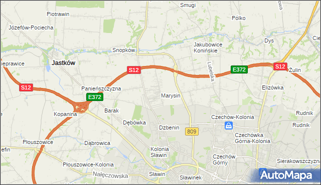 mapa Marysin gmina Jastków, Marysin gmina Jastków na mapie Targeo