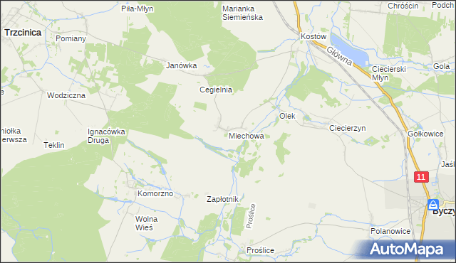 mapa Miechowa, Miechowa na mapie Targeo