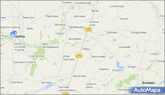 mapa Milżyn, Milżyn na mapie Targeo