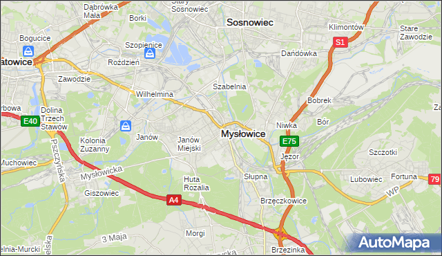 mapa Mysłowice, Mysłowice na mapie Targeo
