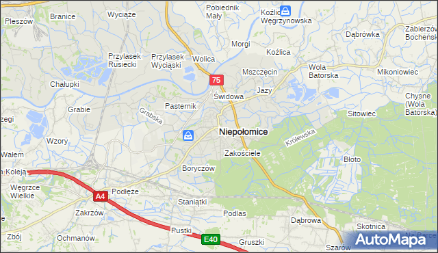 mapa Niepołomice, Niepołomice na mapie Targeo