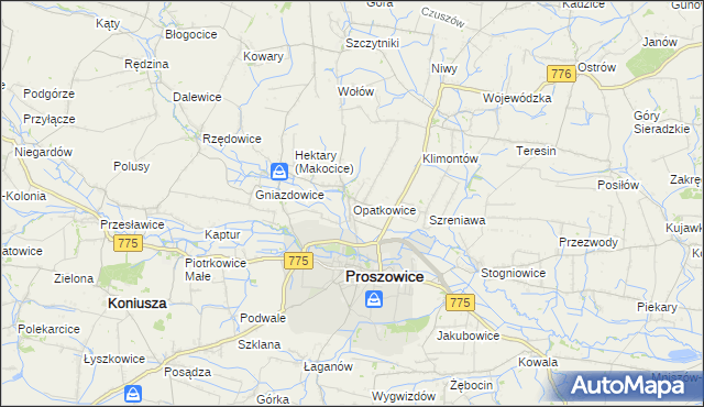 mapa Opatkowice gmina Proszowice, Opatkowice gmina Proszowice na mapie Targeo