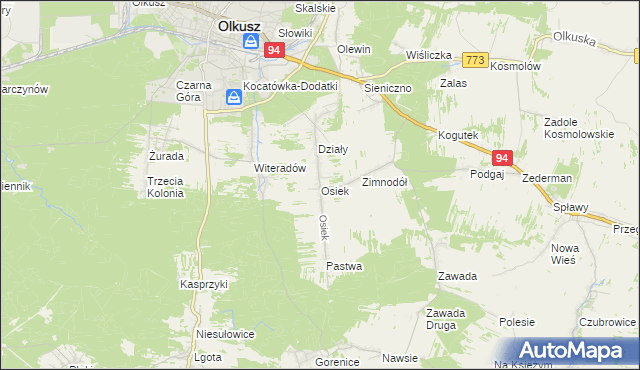 mapa Osiek gmina Olkusz, Osiek gmina Olkusz na mapie Targeo