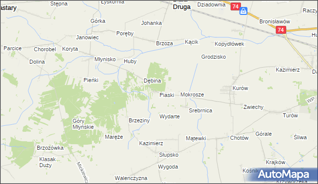 mapa Piaski gmina Wieluń, Piaski gmina Wieluń na mapie Targeo