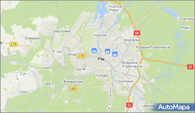 mapa Piły, Piła na mapie Targeo