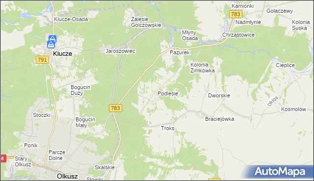 mapa Podlesie gmina Olkusz, Podlesie gmina Olkusz na mapie Targeo