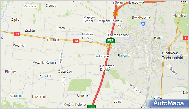 mapa Rokszyce gmina Wola Krzysztoporska, Rokszyce gmina Wola Krzysztoporska na mapie Targeo