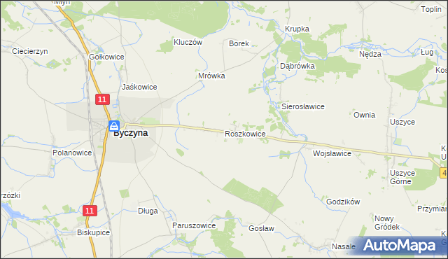 mapa Roszkowice gmina Byczyna, Roszkowice gmina Byczyna na mapie Targeo