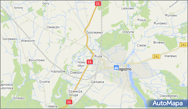 mapa Ruda gmina Rogoźno, Ruda gmina Rogoźno na mapie Targeo