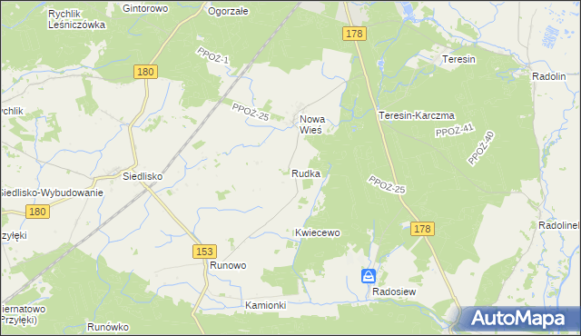 mapa Rudka gmina Trzcianka, Rudka gmina Trzcianka na mapie Targeo